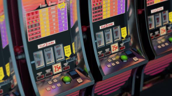Casino slot machines in a row. Endless looping video. Las Vegas, gambling