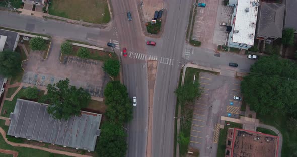 Aerial of cars driving on city street in Houston, Texas