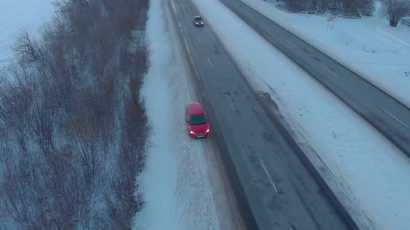 Red Car On The Roadside