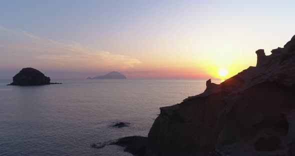 Time Lapse of Salina Coast in Aeolian Islands During a Summer Sunset