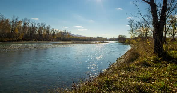 Mountain River Timelapse at the Summer or Autumn Day Time