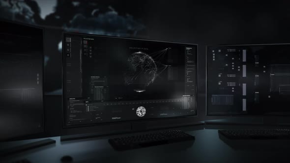 Surveillance Satellite Security System Analyzing World Map To Find Position alt