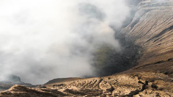 Crater of Bromo Volcano in Bromo Tengger Semeru National Park. East Java, Indonesia. Time Lapse
