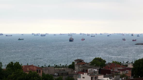 Ships in the Strait of Bosporus Istanbul Turkey Timelapse