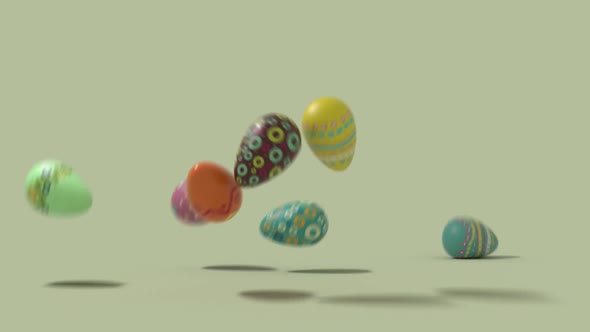 falling easter eggs on a uniform background