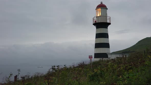 Petropavlovsk Lighthouse on Pacific Coast of Kamchatka Peninsula