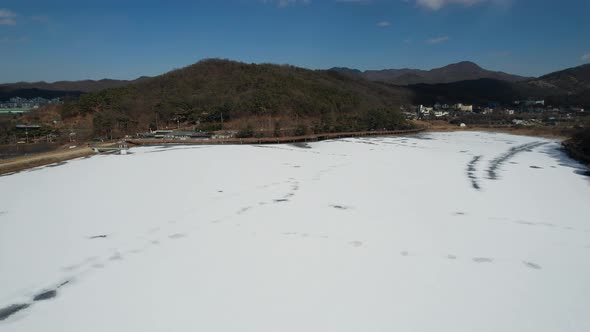 Aerial Drone View of Frozen Lake in South Korea (3)