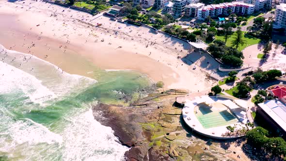 Aerial view of Kings Beach, Queensland, Australia.