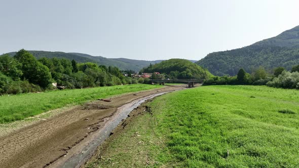 Aerial view of the dried up water reservoir Ružín in Slovakia