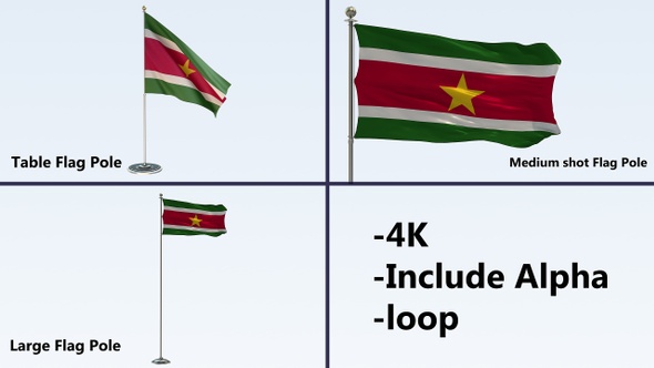 Suriname Flag Pole Pack 4k-Loop