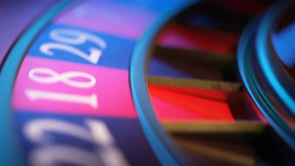 Las Vegas Casino Roulette. Close up on spinning wheel with a ball in pocket.