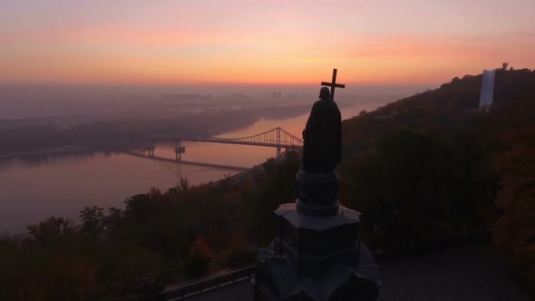 Aerial View To Statue of St. Volodymyr in City Park