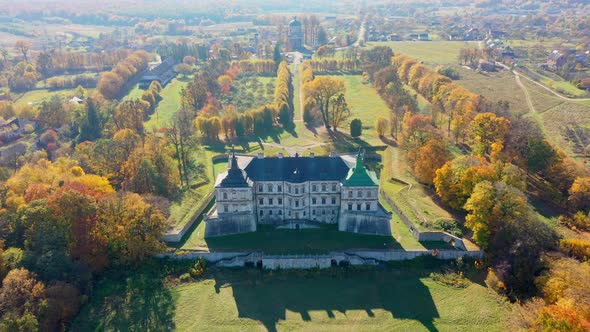 Aerial View of Haunted Castle of Pidhirtsi, Ukraine