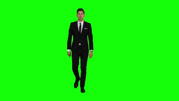 Guy Goes To a Business Meeting, Thinks About Money and Profits. Green Screen