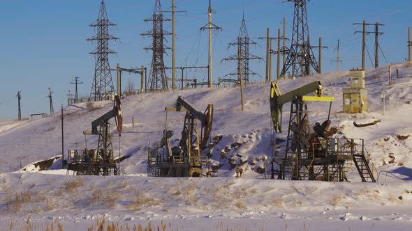 Oil Pumps on a Winter Sunny and Frosty Day