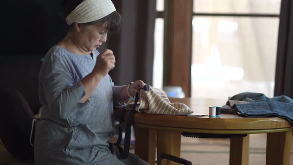 woman making a bag