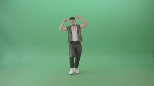 Caucasian Man In Fetish Dress Dancing Fun Isolated On Green Screen   4 K Video Footage