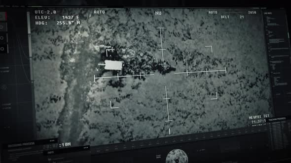 Target detection display has identified the terrorist tank at the battlefield alt