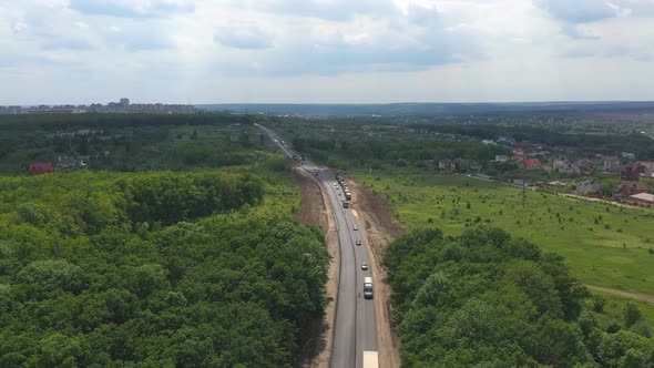 Aerial Shot of Traffic Flow on Renewal Countryside Highway