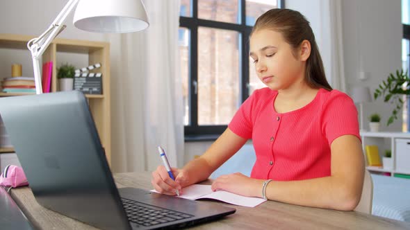 Teenage Student Girl Writing To Notebook at Home