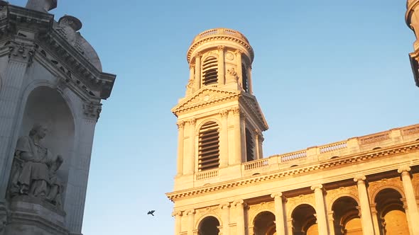 Saint-Sulpice church in Paris during sunset