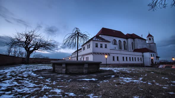 Night Time lapse view of Spilberk in the city of Brno in the Czech Republic 