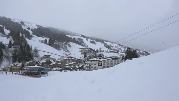 Cable cars riding at a ski resort