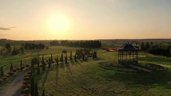 Scenic Landscape of Beautiful Summer Park Dobropark at Sunrise Motyzhyn Ukraine