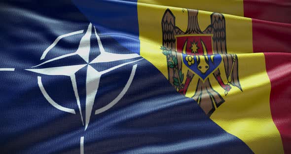 Moldova and NATO waving flag animation 4K