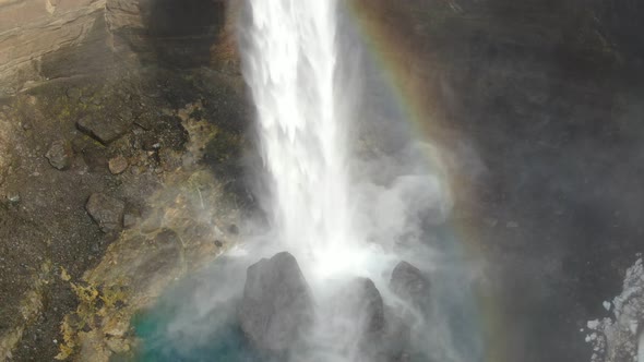 Flying close to Haifoss, one of the highest waterfall in Iceland