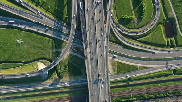 Lot of Cars on Modern Road Junction