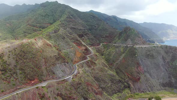 Aerial shot of a coastal road in Tenerife, Canary Islands, Spain