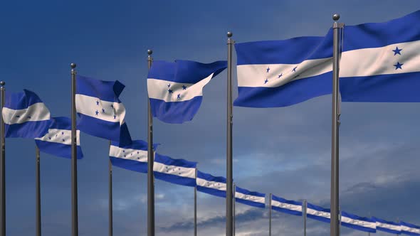 The Honduras  Flags Waving In The Wind  - 4K