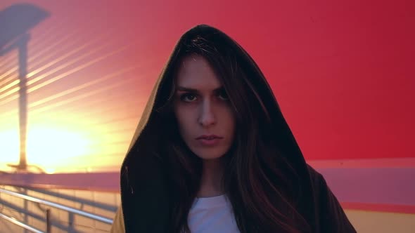 portrait of amazing mystical female with long hair, looking in to camera