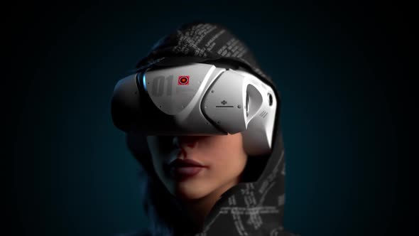 animation. Portrait of a girl in a vr helmet