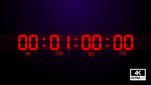 Digital Negative Countdown One Minutes to Zero Seconds Red
