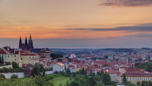 A Beautiful View of Prague at Sunrise on a Misty Morning Timelapse