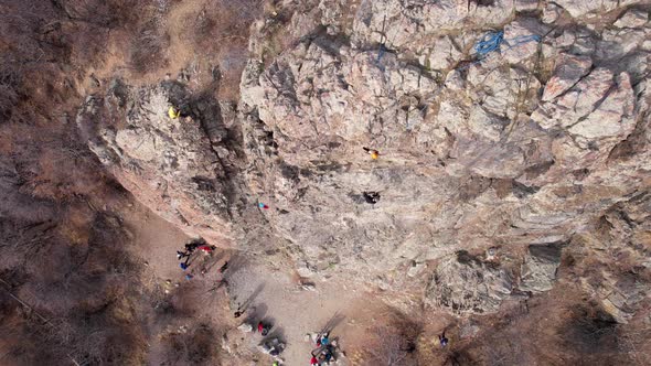 Rock Climbing Training on Steep Slope in Mountains