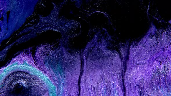 Abstract Paint Mixing Neon Blue Green and Violet Purple Colors Ink