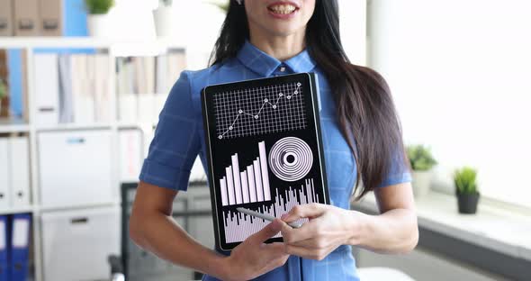 Woman Teacher Showing Graph on Digital Tablet  Movie