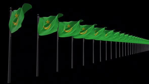 Row Of Mauritania Flags With Alpha 2K