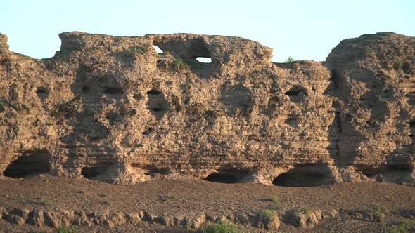 Ruins of Ancient City, Building and Wall From Ancient Times in Treeless Vast Plain of Mongolia