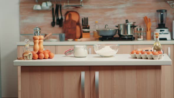 Ingredients for Cake in Empty Kitchen