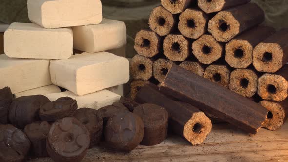 Sawdust Briquettes Those with Holes Through the Centre and Those That are Solid
