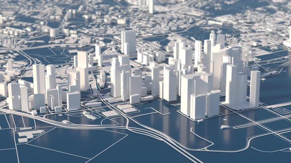 City of Singapore. stylized animation of the city view from a cruising altitude