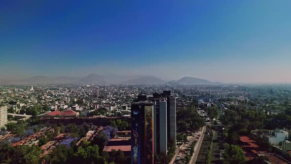 AEREAL SHOT OF TLATELOLCO BUILDINGS MEXICO CITY