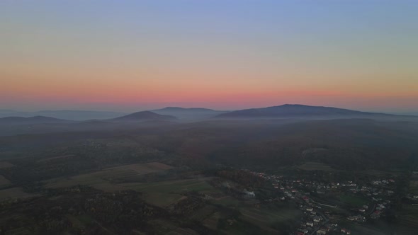 Beautiful Scenery Landscape Village Mountains Hills Fields Sunset