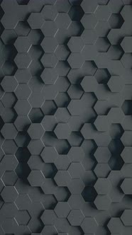 Black geometric hexagonal abstract vertical background. Futuristic and technology concept. 3D render