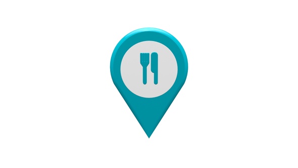 3D Food & Restaurant Map Location Pin Cyan V8