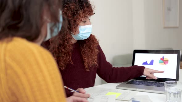 Young Business People Working Inside Coworking Office Wearing Protective Masks During Coronavirus